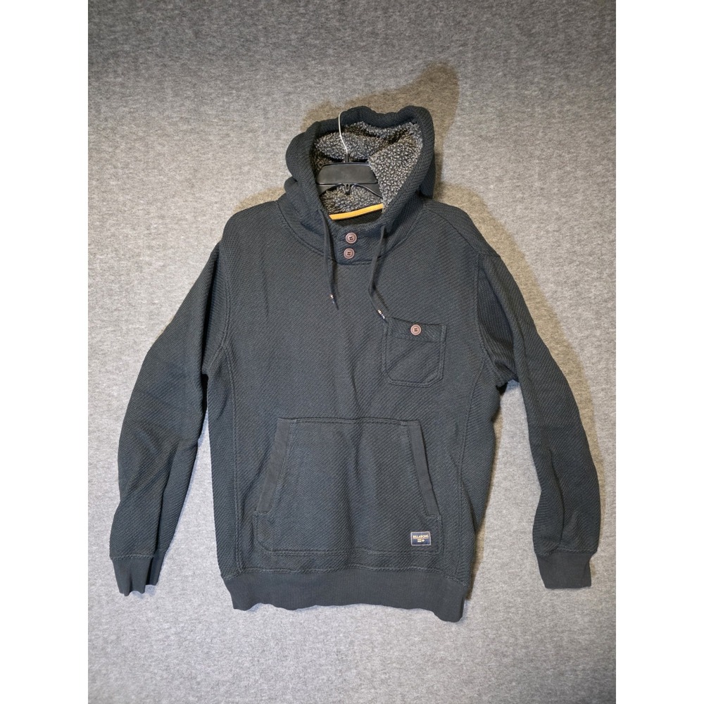Billabong Men's XL Black Rasta Henley Hoodie Waffle Knit Sherpa Hood Y2K Baggy